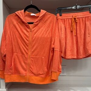 Pink Lily small  Orange Zip-Up Hoodie and Shorts Set.  Like new